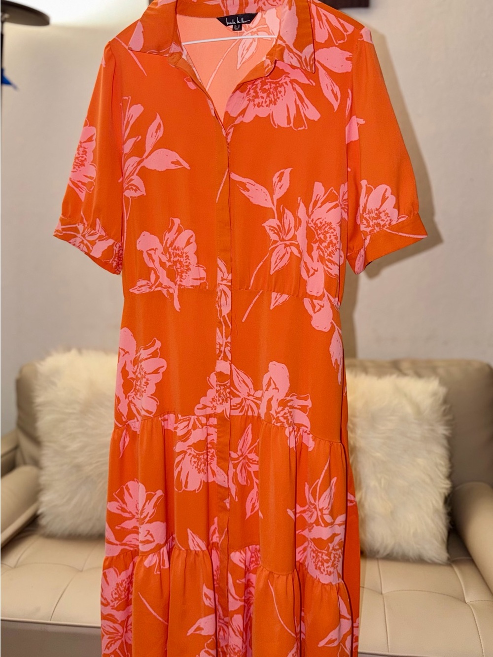 lululemon athletica Orange Maxi Dress with Pink Floral Motif